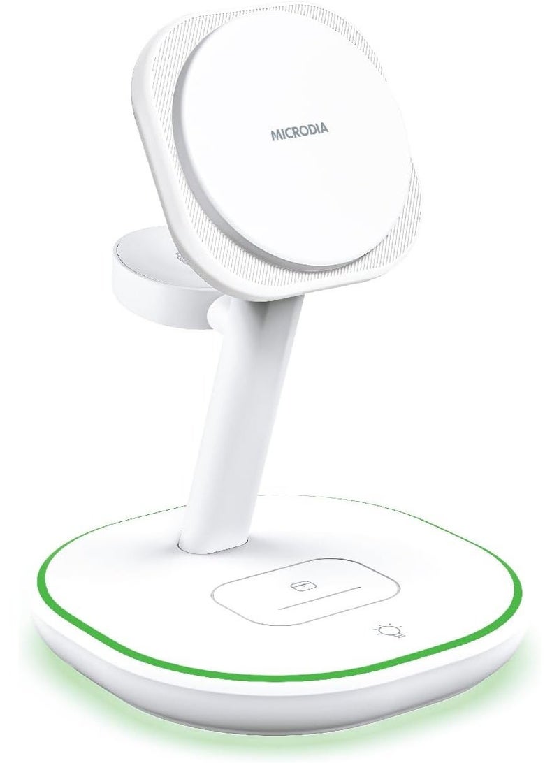 MICRODIA SNAPStation PLUS 23W 4-in-1 Magnetic Wireless Charging Station, Magsafe Wireless Charger Stand for iPhone, AirPods & Watch with Fast Charging – White - Image 2